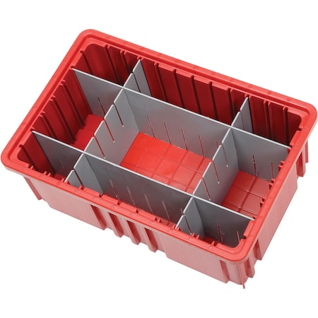 Quantum Storage Systems Divider Box, Polypropylene, Red, 6 in H, 16-1/2 in L DG92060RD